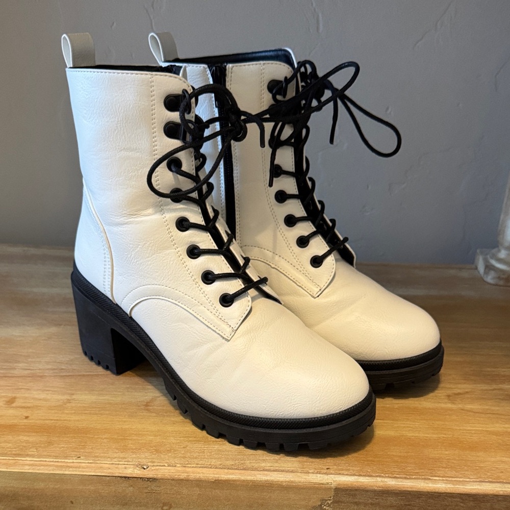 MIA White Lace-Up Boots with Black Soles